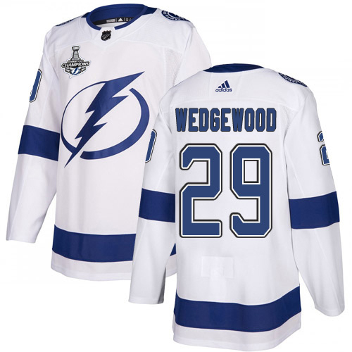 Adidas Tampa Bay Lightning 29 Scott Wedgewood White Road Authentic Youth 2020 Stanley Cup Champions Stitched NHL Jersey